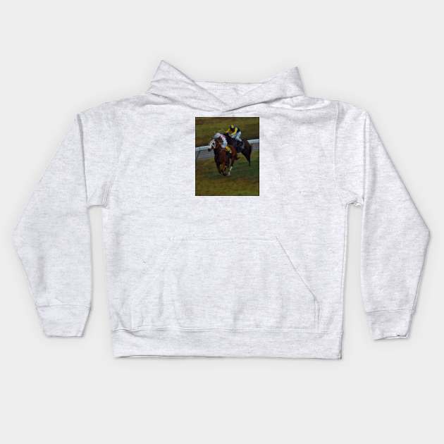 Horse racing Kids Hoodie by Kielly